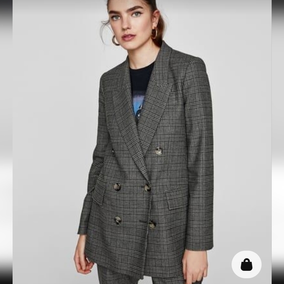Zara Plaid Double Breasted Blazer SZ.M Gray - Picture 1 of 7